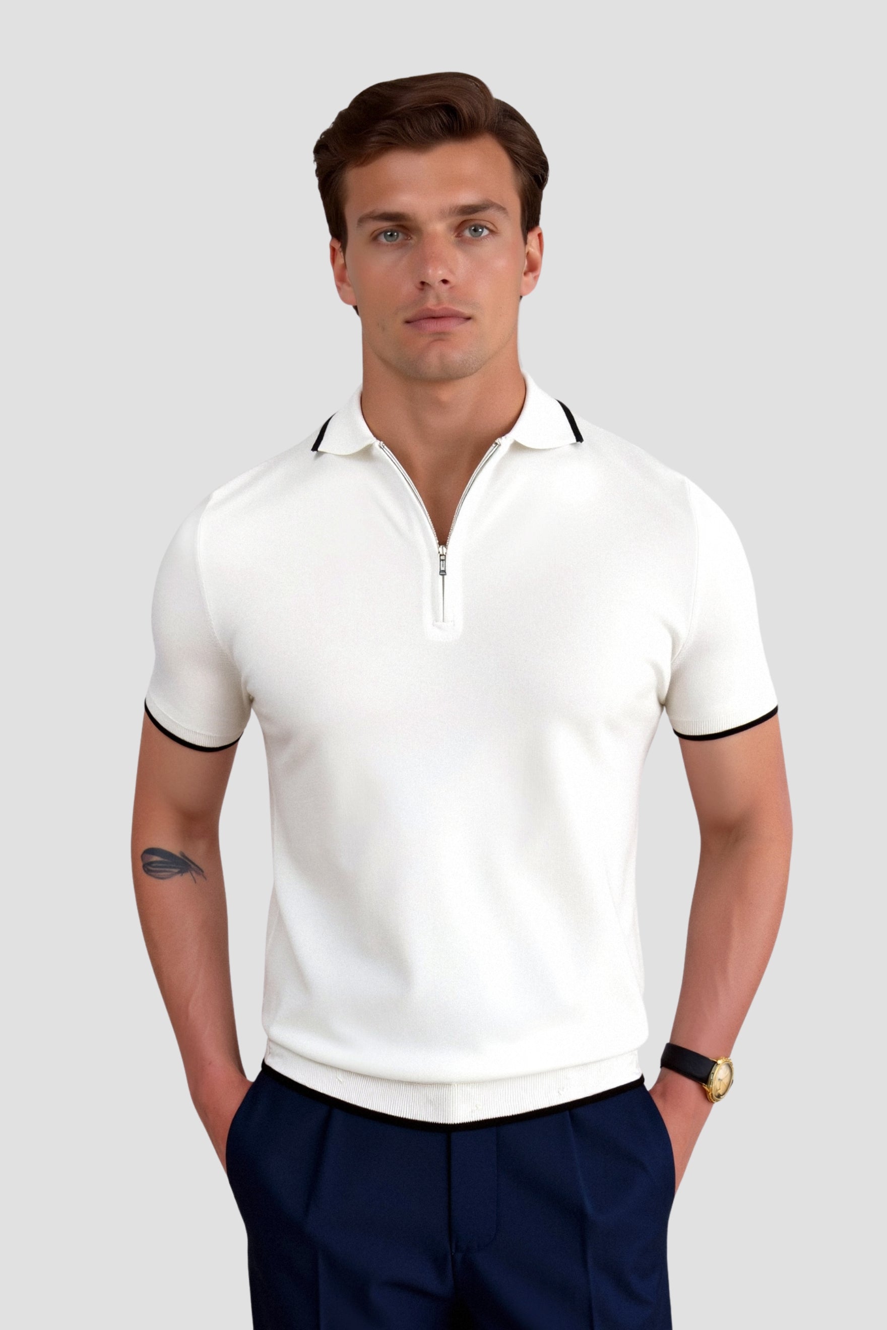 Knitted Quarter Zip Golf Polo