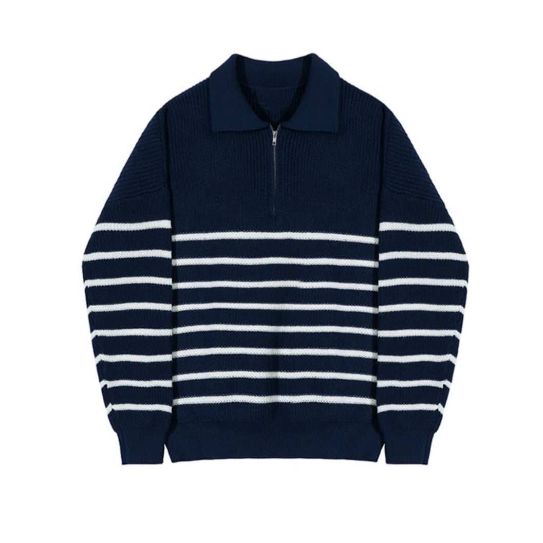 STRIPED QUARTER-ZIP SWEATER