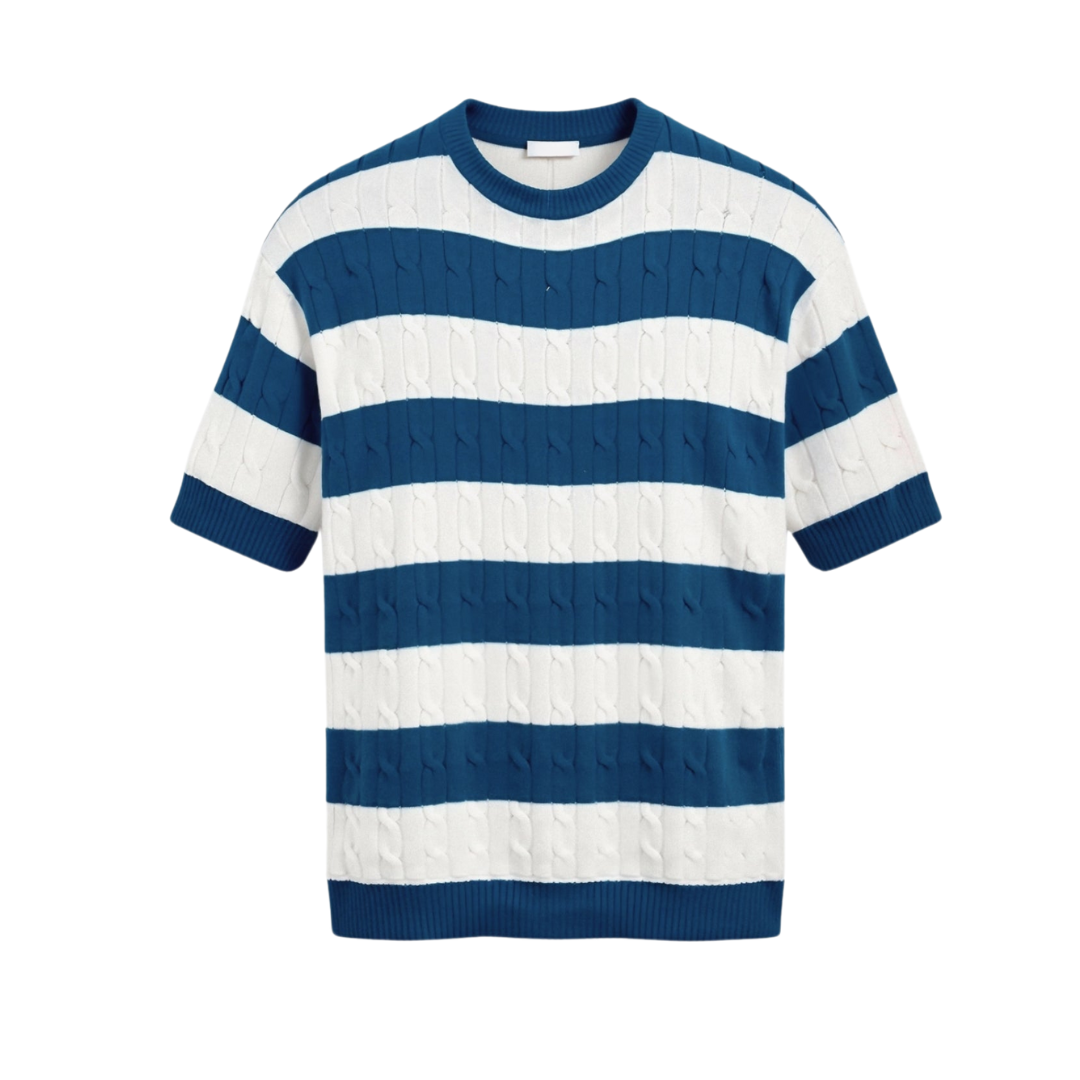 CABLE KNIT STRIPED T-SHIRT