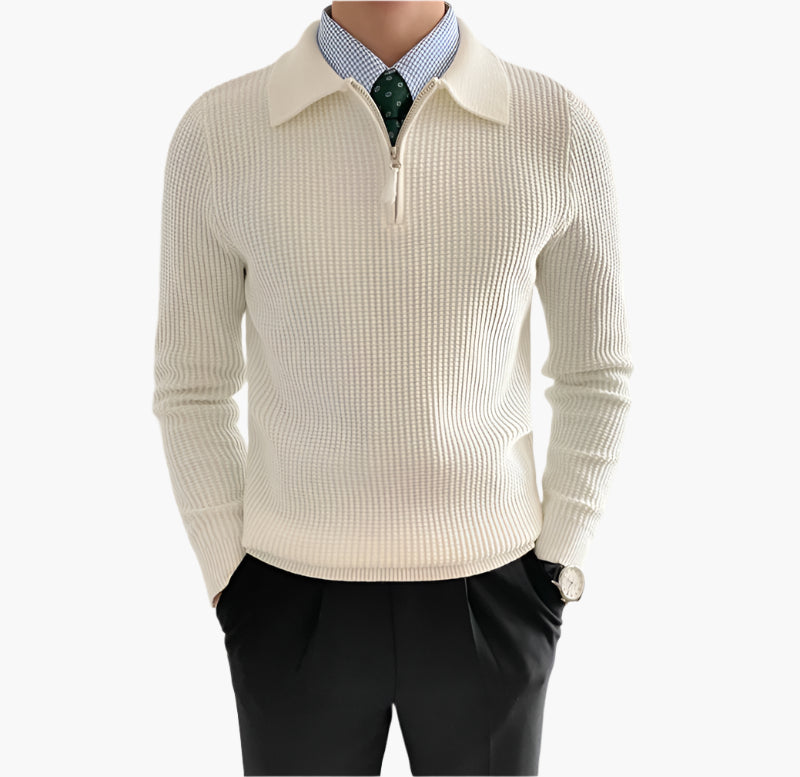 COTTON KNIT HALF-ZIP SWEATER