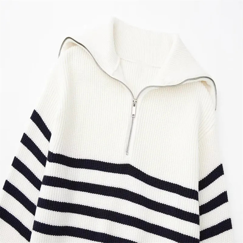 STRIPED ZIP UP SWEATER