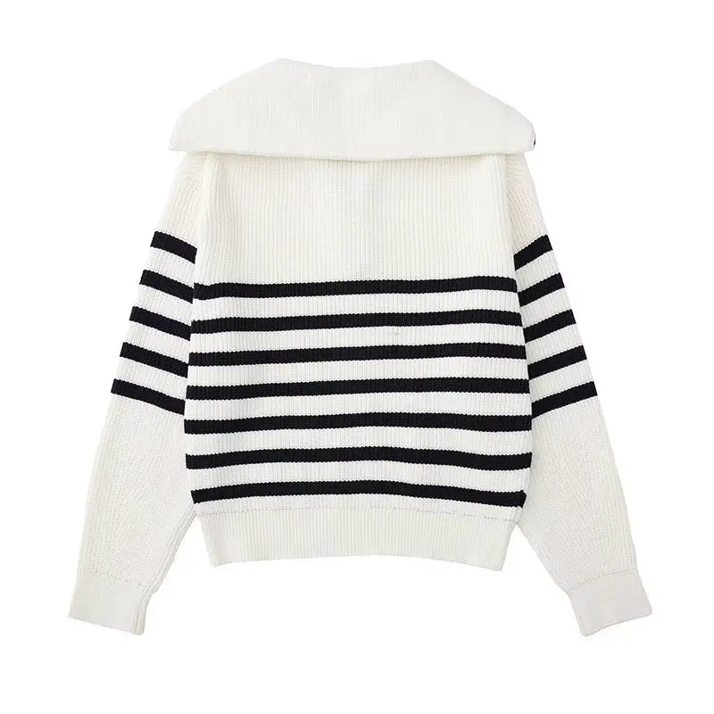 STRIPED ZIP UP SWEATER