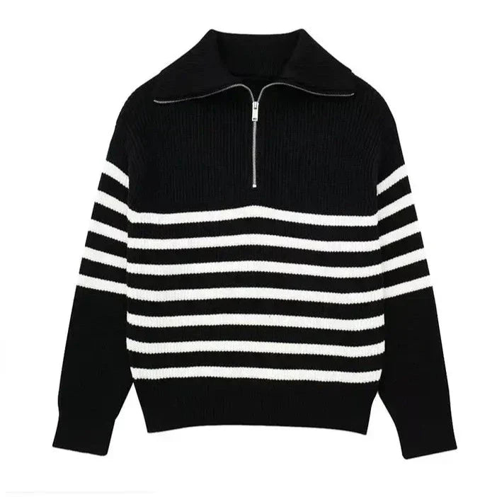 STRIPED ZIP UP SWEATER