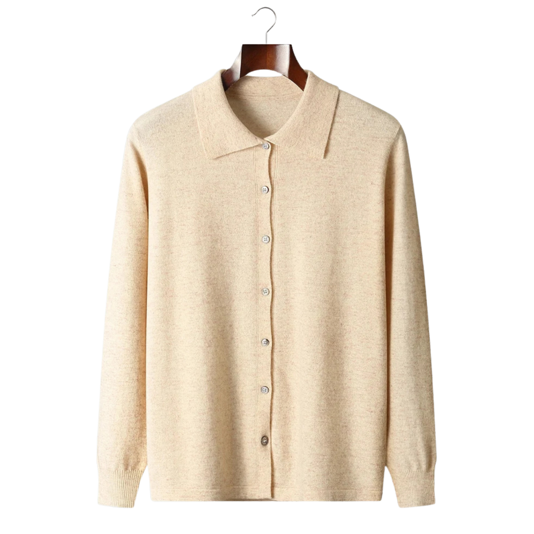 100% CASHMERE POLO CARDIGAN