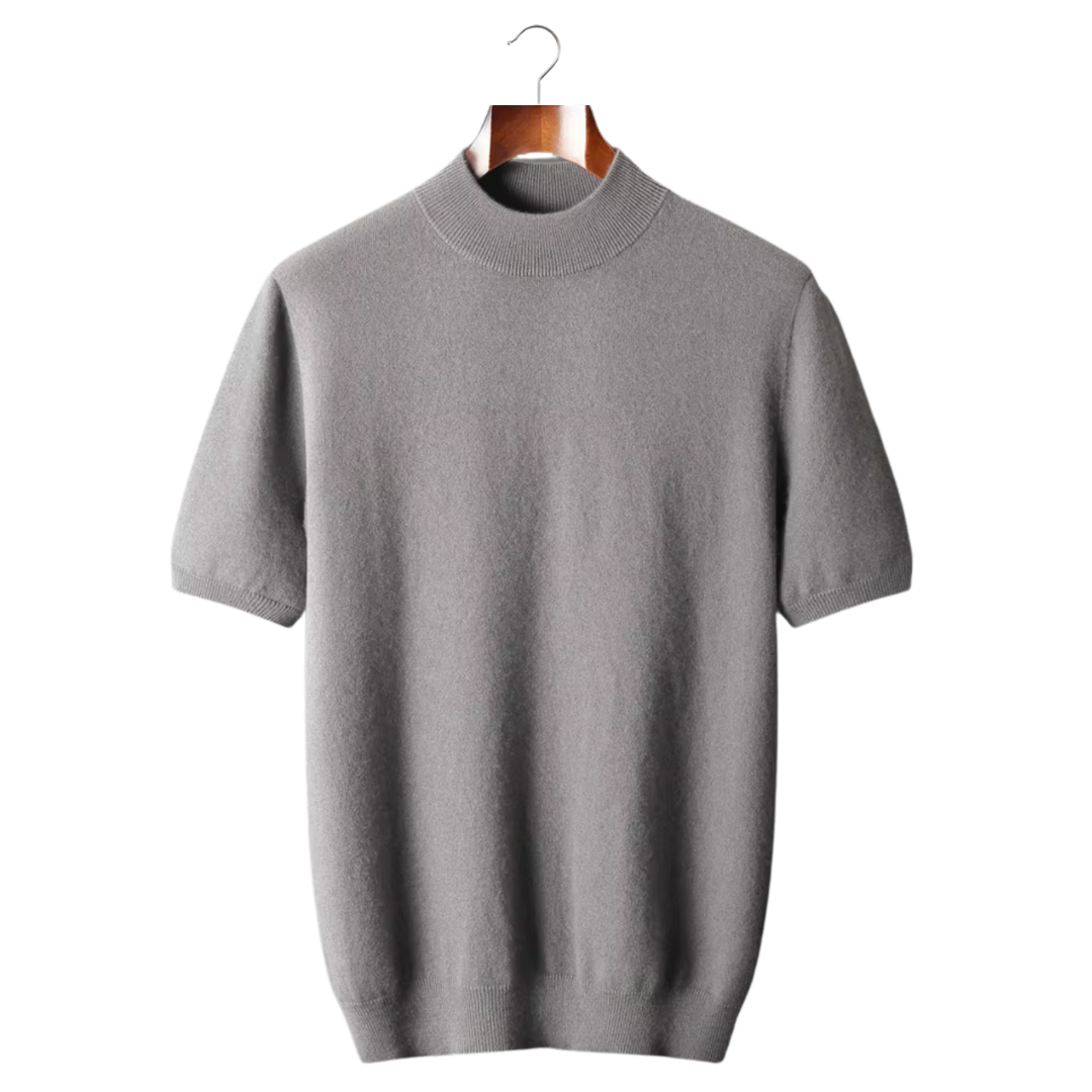 100% CASHMERE MOCK NECK T-SHIRT