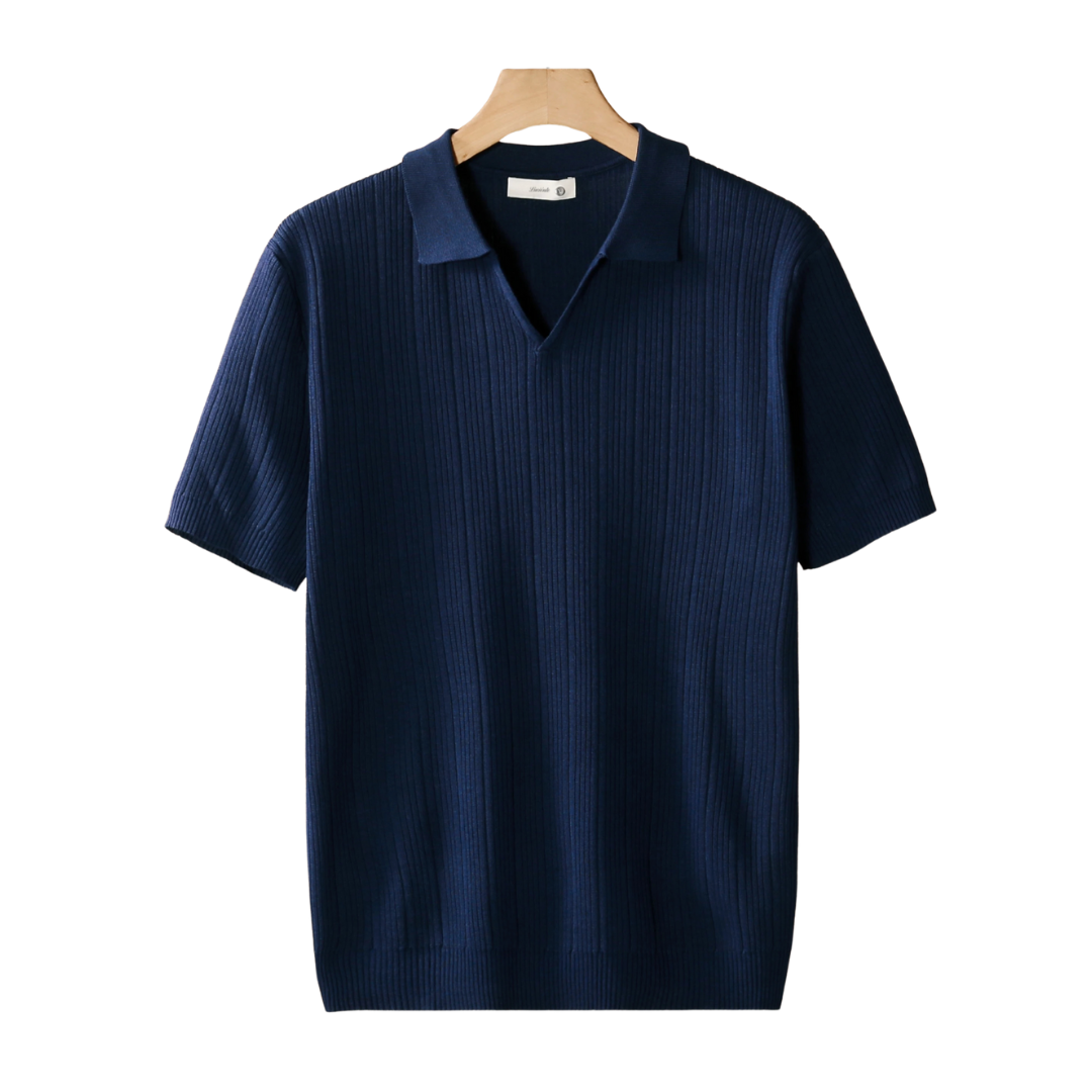 OPEN COLLAR RIBBED POLO