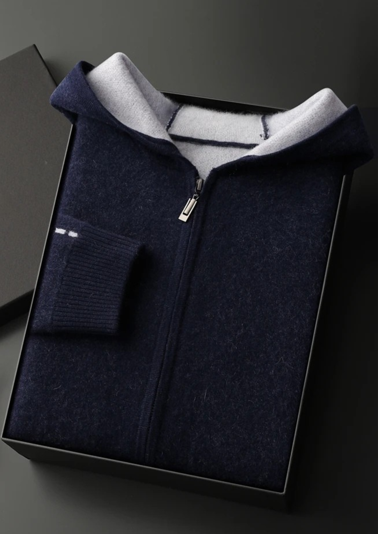 100% CASHMERE TWO -TONE ZIPPER HOODIE