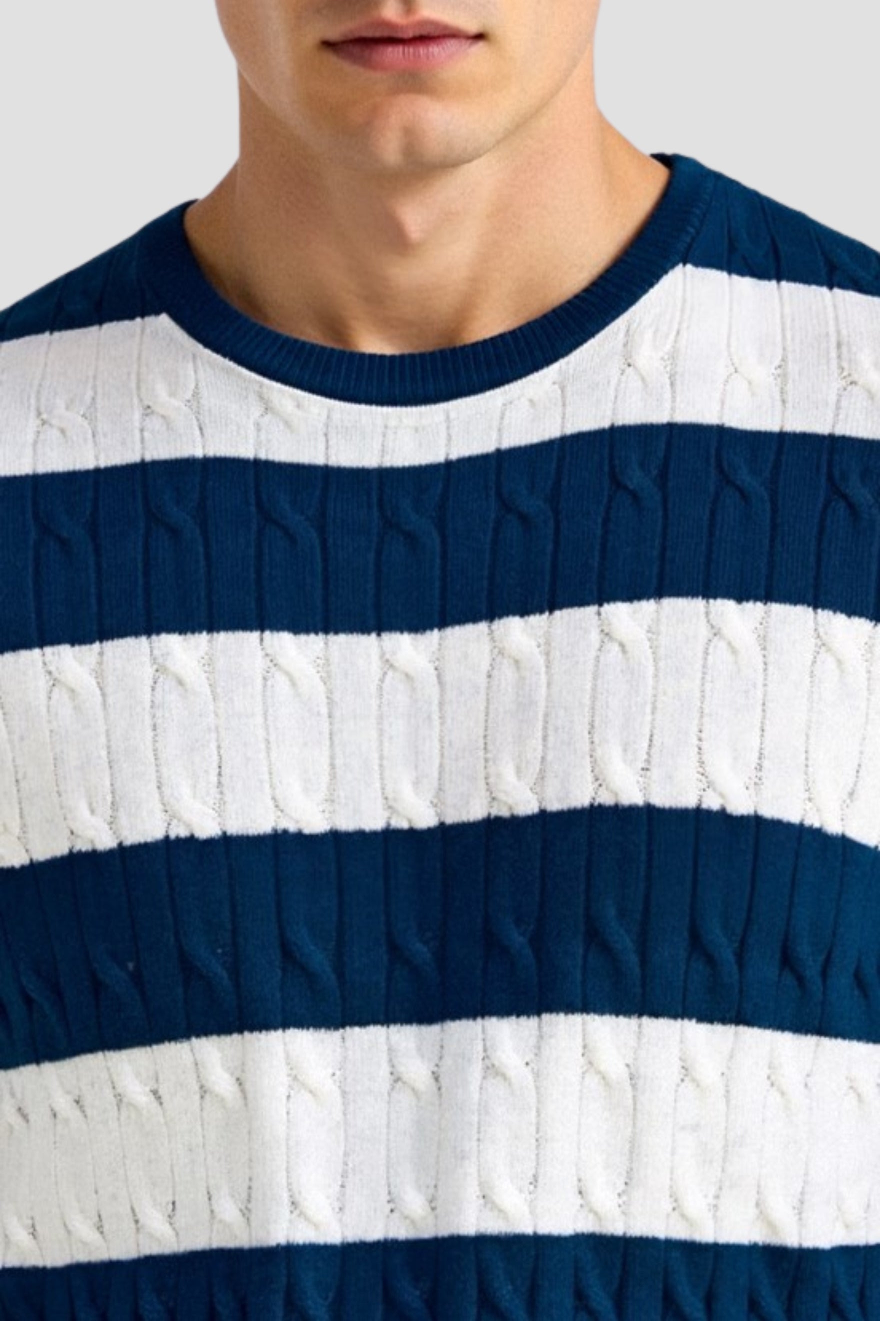 CABLE KNIT STRIPED T-SHIRT