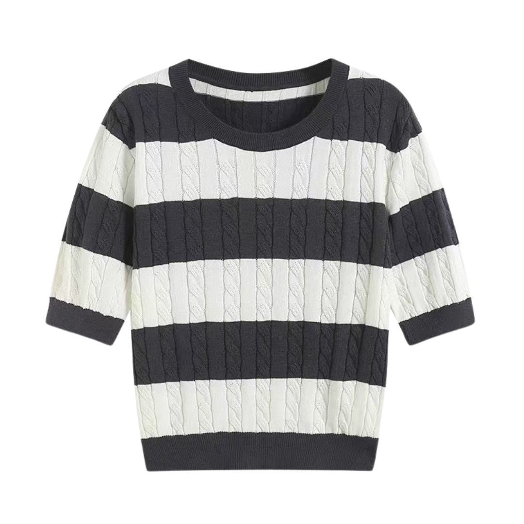 CABLE KNIT STRIPED T-SHIRT