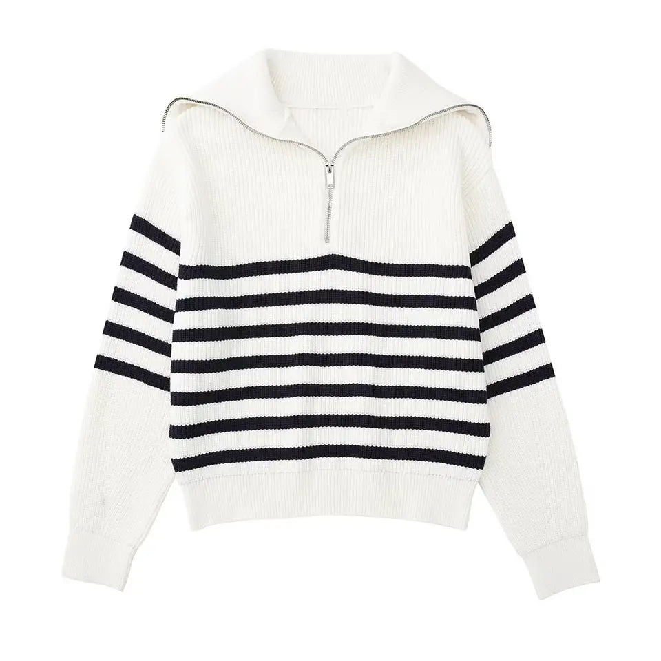 STRIPED ZIP UP SWEATER