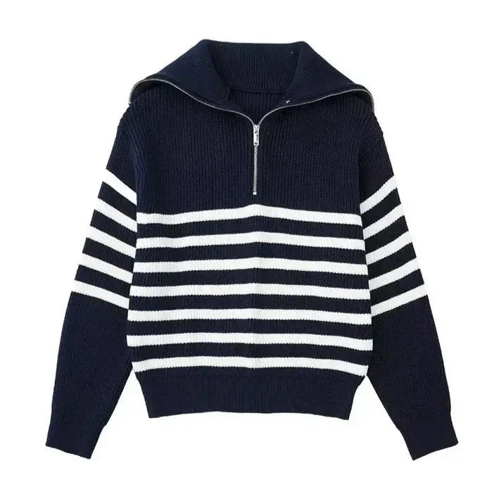 STRIPED ZIP UP SWEATER